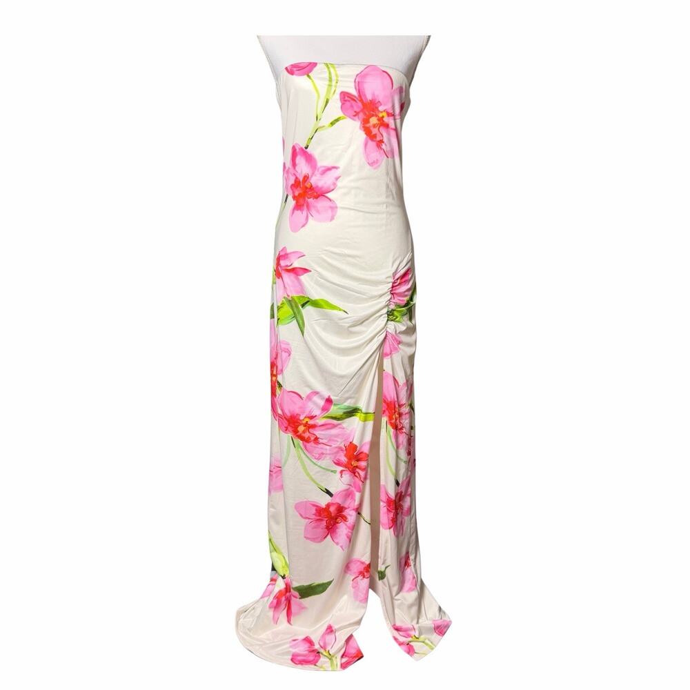 Peppermayo Erivo Strapless Maxi Dress Ivory Reef Floral Print Women’s Size L
